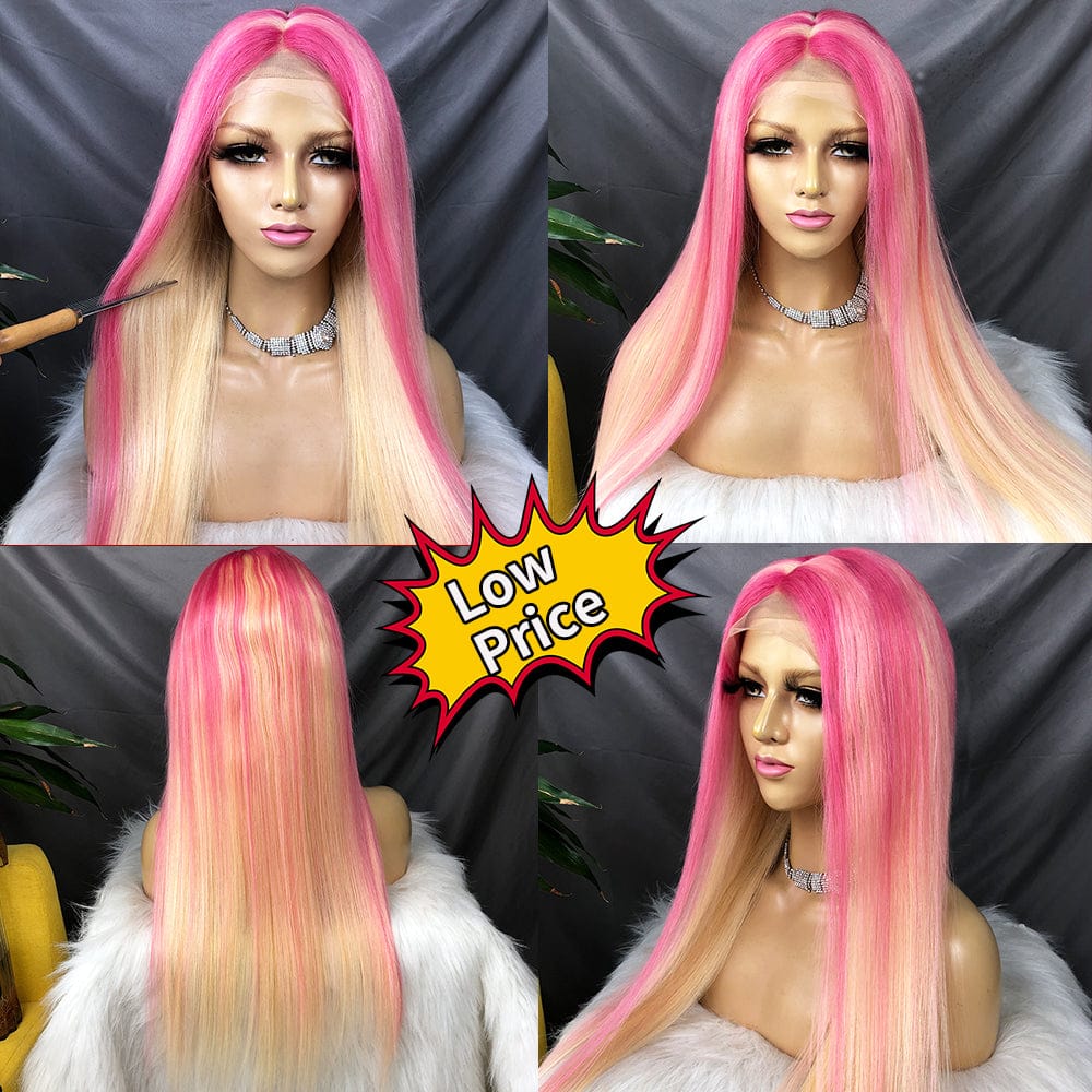Pink Blonde Full Lace Brazilian Human Hair Wigs Cuticle Aligned Virgin Hair Lace Closure 360 Lace Frontal Wigs For Black Women