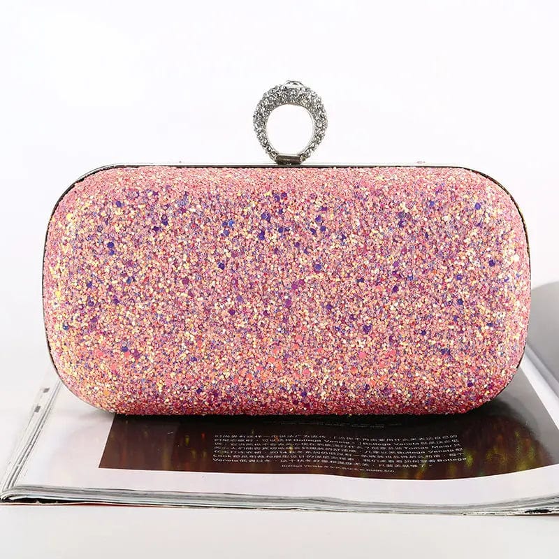 Pink Factory direct wholesale brand new evening bag dazzling fabric satin lining ring head clutch box for party prom banquet wedding