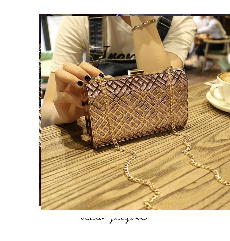 Pink Fashion Lady Metal Clutch evening bag for Party Women's Evening Bags Shoulder handBag Cross-body Purses