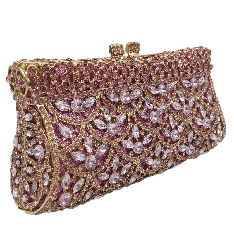 Pink Gradient Multicoloured Women Crystal Evening Minaudiere Bags Hollow Out Flower Clutch Wedding Purses Handbags For Woman