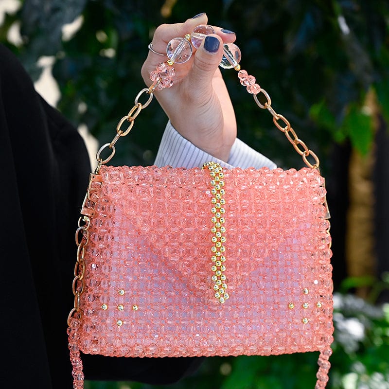 pink Handmade Beaded Bag Flower chain Customizable Top quality Crossbody Shoulder Bag Unique Design with Chain Ladies Bag