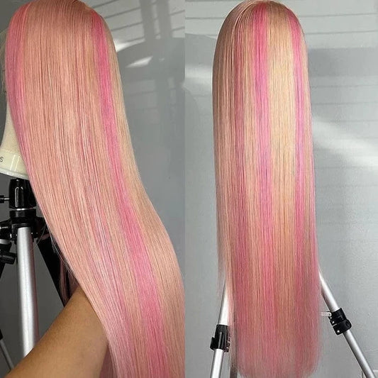 pink highlight 12a hd lace frontal wig virgin human hair rose pink straight wig 100%  pink Brazilian hd lace front wigs