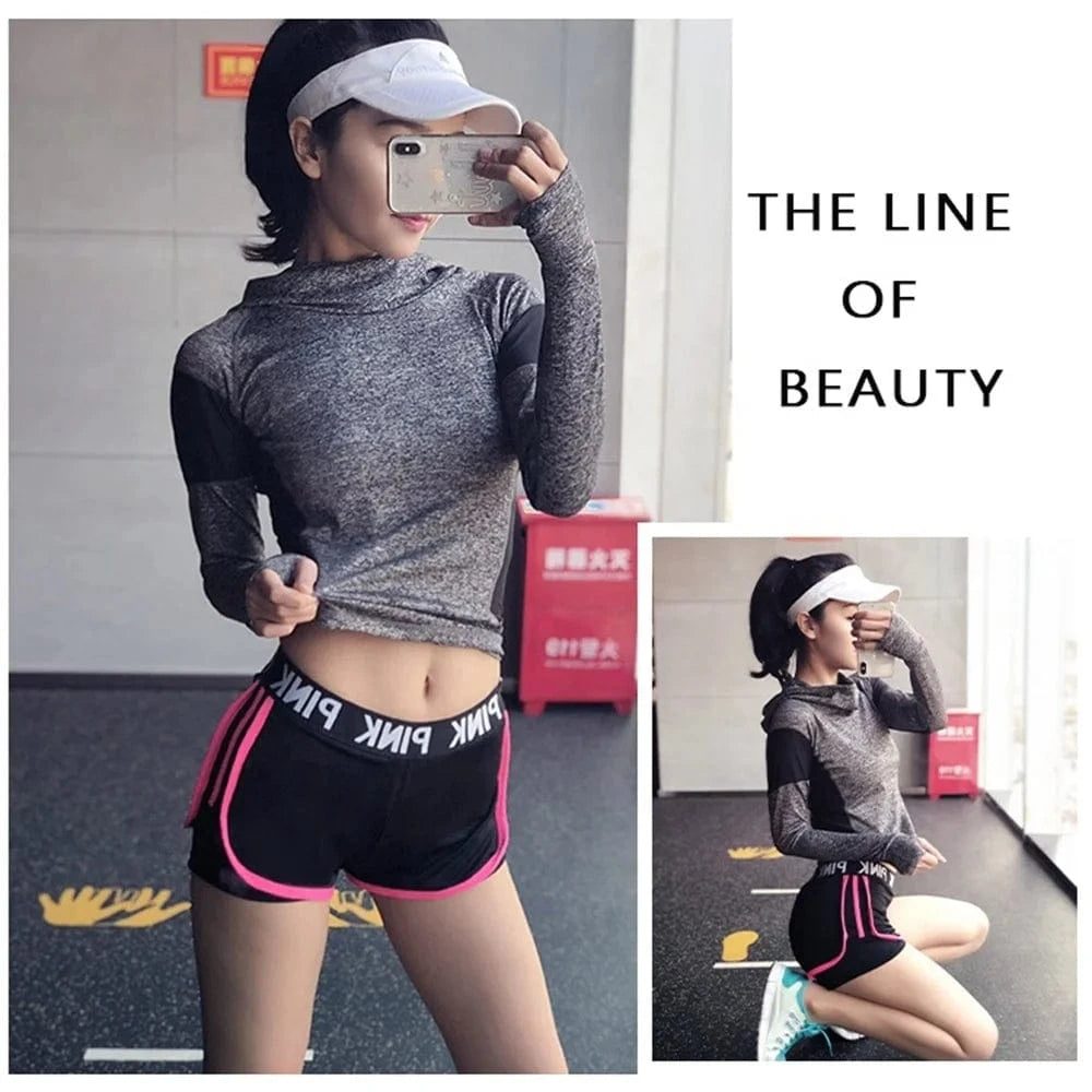 PINK Letters Fake Two-piece Short Pants Plus Size Hip-lifting Tights Running Sports Legging Fitness Yoga Shorts For Womens