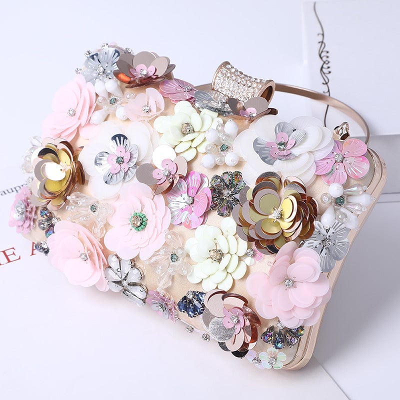 Pink LOVEVOOK 2022 brand designer luxury Handmade flower evening bag women high quality crystal party wedding bride ladies clutch bag