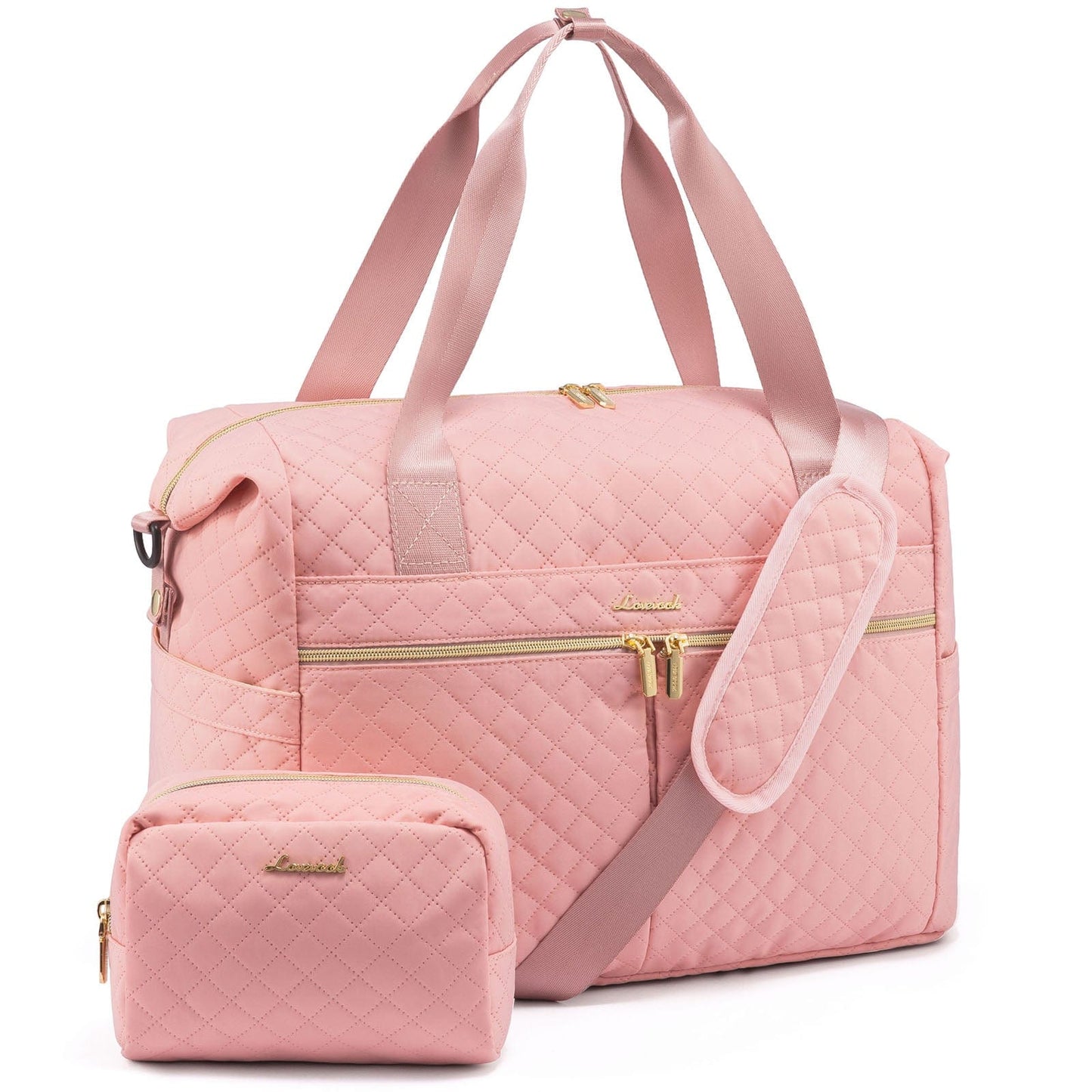 Pink LOVEVOOK Weekender Overnight Bag with Toiletry Purses Large Capacity Gym Bag Fashion Travel Duffle Bags for Women