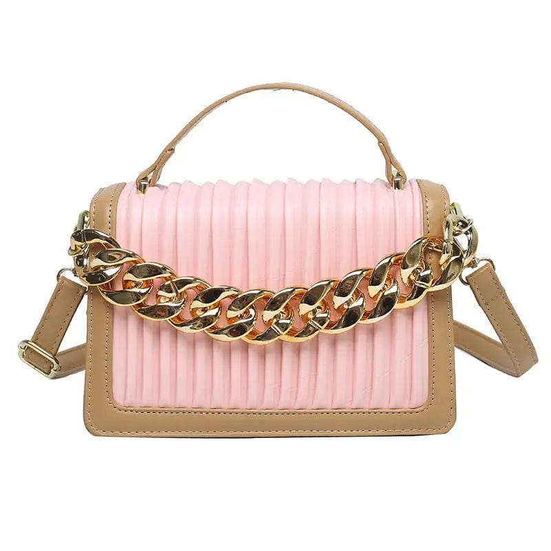 Pink New Style Pleated Golden Acrylic Chain Small Square Texture Retro Flap Handbags