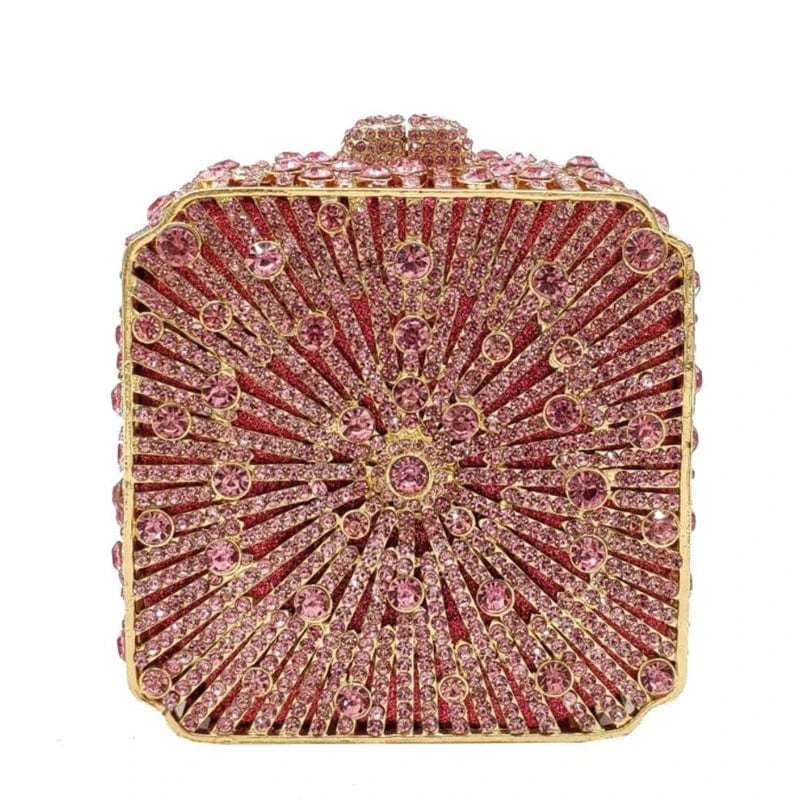 pink-NO.7 Luxury sparkle square shape rhinestone bridal clutch evening bag handbag green crystal diamond purse for women