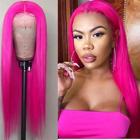 Pink Orange Yellow Virgin Hair Colorful Straight Wigs