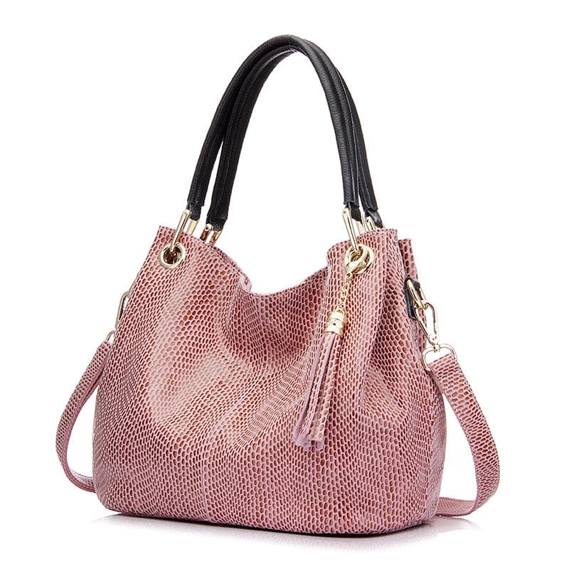 pink REALER Genuine Leather Female Shoulder Crossbody Bags Ladies Totes Hand bags Hobos handbags for women