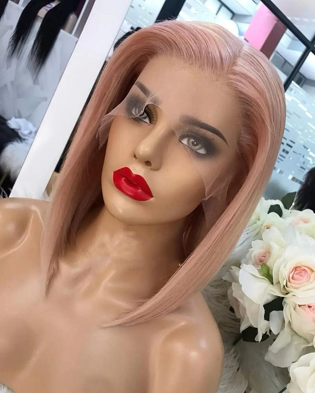 Pink Straight Human Hair Short Bob