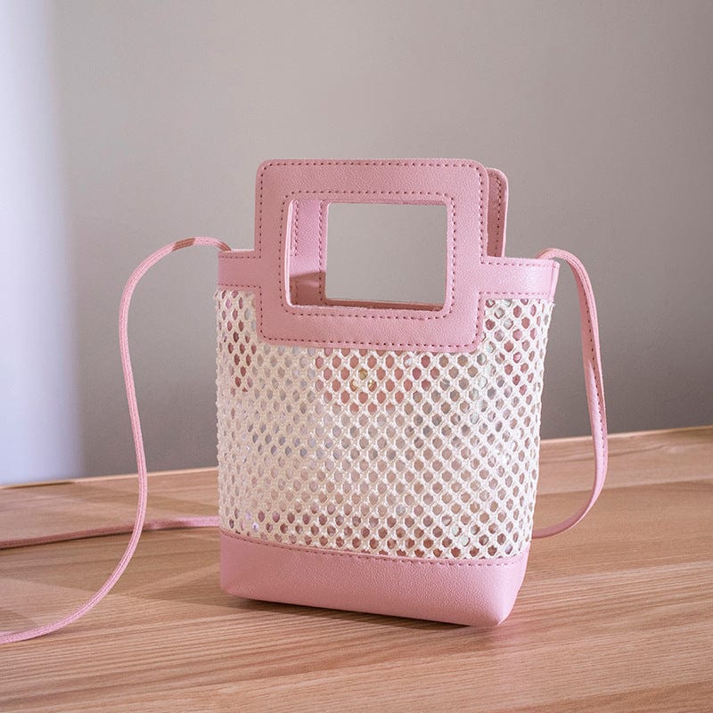 Pink Summer Beach Bag 2022 New Trendy Luxury Woven Bucket Bag Crossbody Shoulder