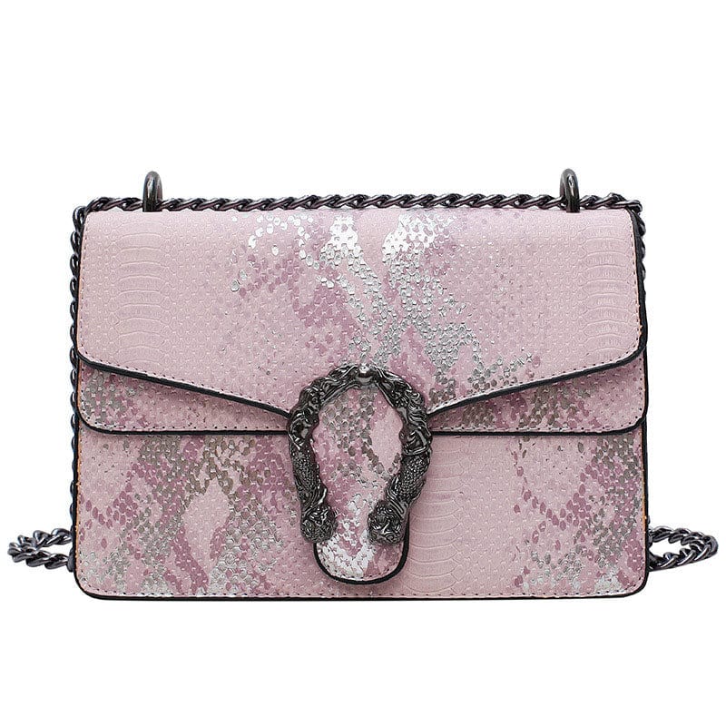 Pink Trendy Fashion Luxury Brand Designer Chain Crossbody Small Flap Bag Ladies Snake Skin Handbags for Women Leather