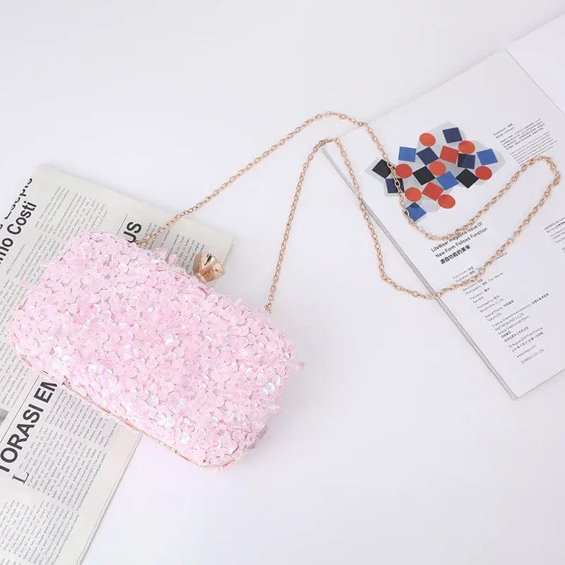 pink Wholesale 2022 Channeling Beads Hanging Diamond Evening Clutch Purse New Laser Sequins Crystal Metal Hand Dinner Bag Woman
