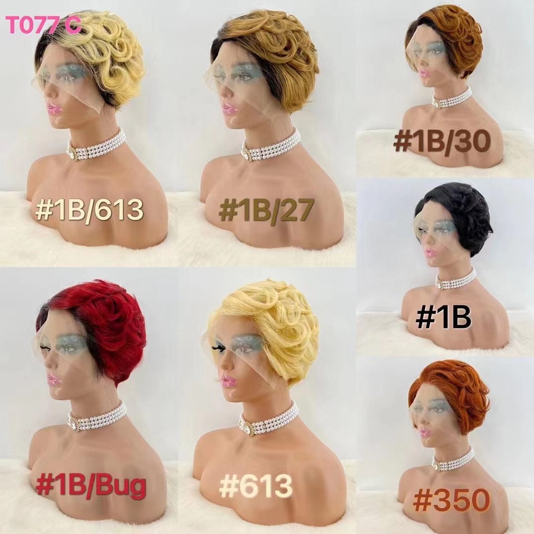 pixie cut / side part 613 curly Goodluck Summer Hot Sale Short Pixie Cut Transparent Lace Wig Human Hair Cheap Short Pixie Wigs For Black Women Perruque Naturel