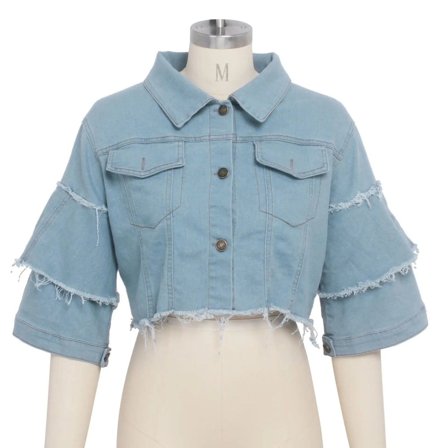Plain Dyed / 2 XL / Blue OUDINA European American Sexy Plus Size Crop Tops Denim Jean Jacket For Women Fashionable Short Top