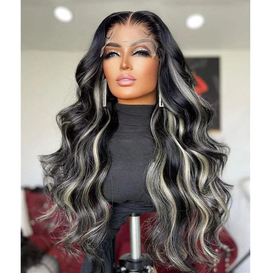 Platinum Blonde Highlight Color Body Wave Virgin Human Hair Lace Front Wigs With Natural Hairline