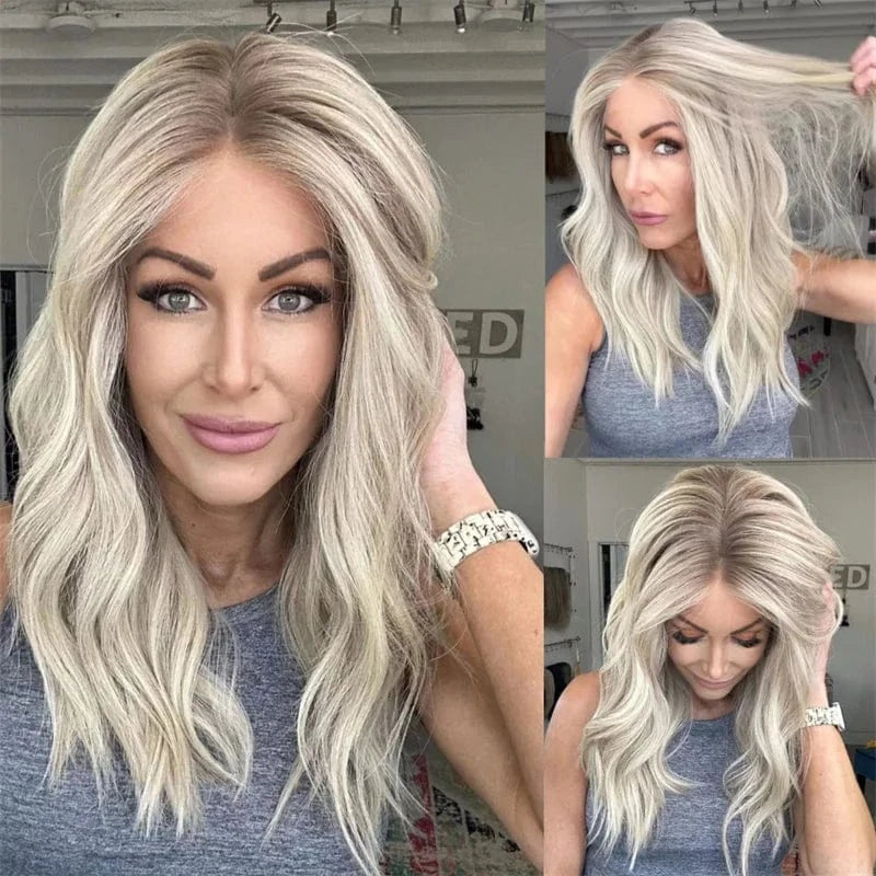 Platinum Blonde Highlight Human Hair Wig Glueless Natural Looking European Hair Lace Frontal Wig Double Drawn HD Lace Front Wig