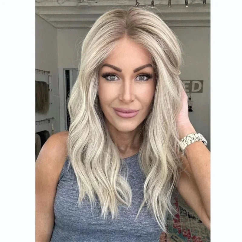 Platinum Blonde Highlight Human Hair Wig Glueless Natural Looking European Hair Lace Frontal Wig Double Drawn HD Lace Front Wig