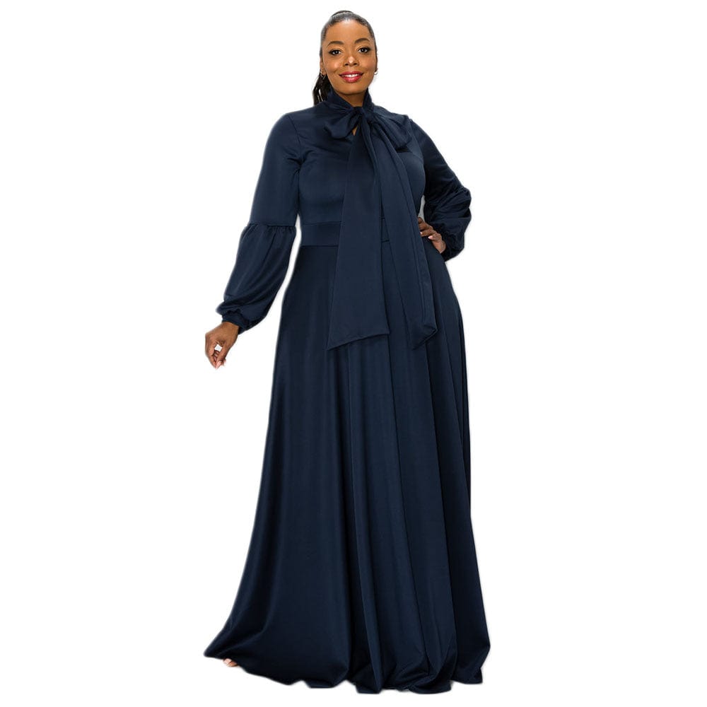 pls contact us to get better price / Blue C1102ME21 High Quality Plus Size Casual Solid Color Bow A-line Dress Women Sehe Fashion