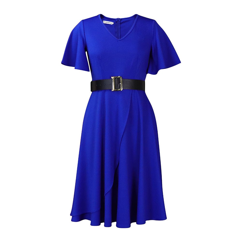 pls contact us to get better price / Blue C1102ME77 New Arrival Casual Solid Color Pleated A-Line Dress Women With Belt Sehe Fashion