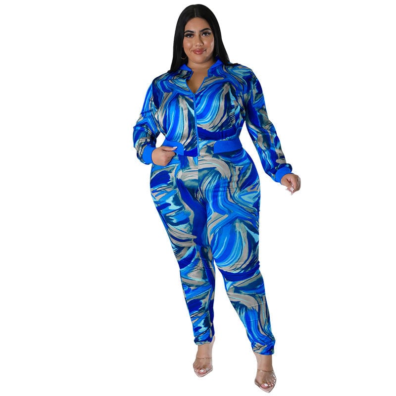 pls contact us to get better price / Blue C1103ME45 Plus Size Casual Tie Dye Zipper Slim Sport 2 Piece Pants Set Women Sehe Fashion