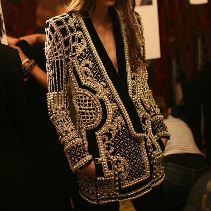 pls contact us to get better price / Yellow C1104TA18 High Quality Office Elegant Beaded Decoration Blazer Coats For Women Sehe Fashion