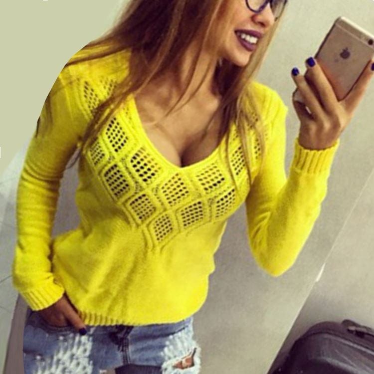plus size / 01 Jumper Sweaters Woman Knit For Knitwear 2 Casual V Neck Oversize Women Sweater Hollow Out T-Shirt Summer Long Sleeve Tank Top