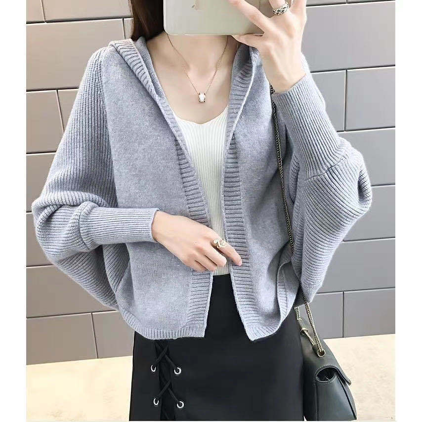 Plus Size / 2 2022 Dress Shawl Small Coat Ladies Hooded Cloak-Style Bat Type Short Sweater Knitted Cardigan Women