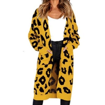 Plus Size / 3 Autumn 2022 New Leopard Print Cardigan Jacket Aliexpress Amazon Europe And America Long Sweater Women
