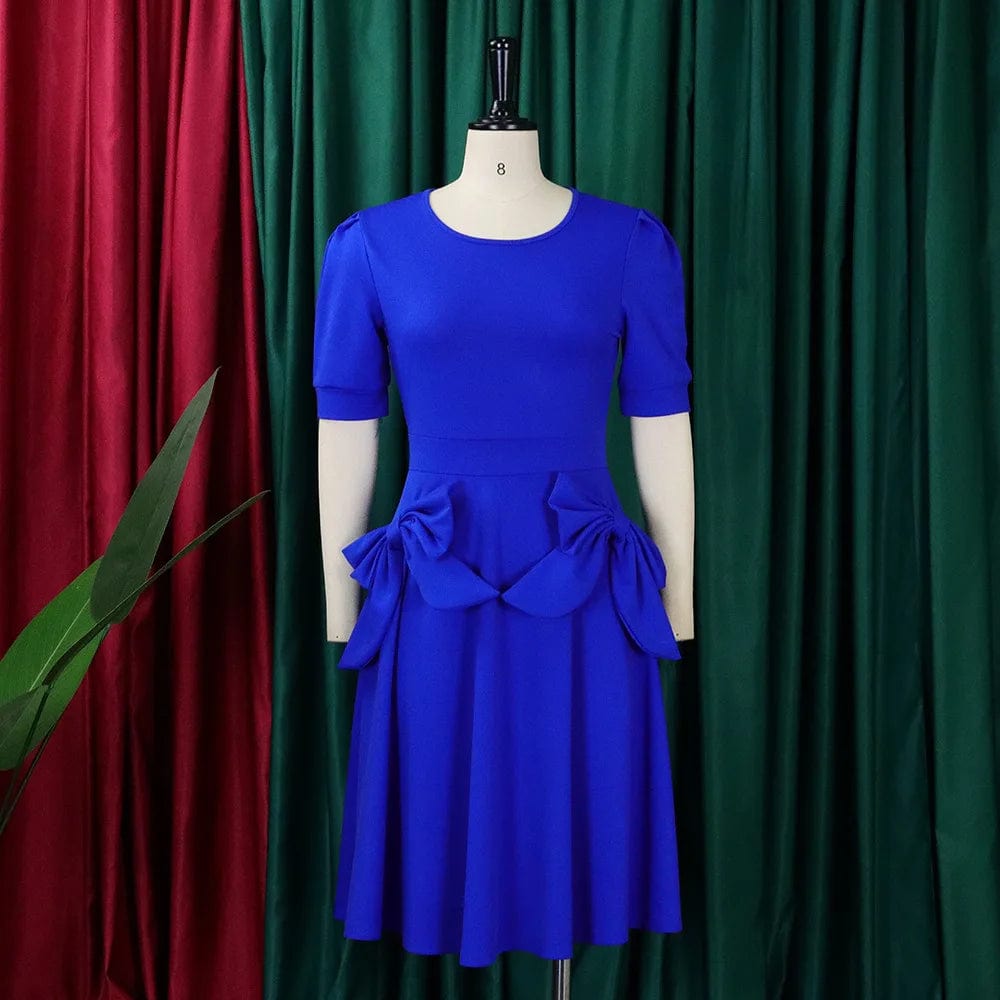 Plus Size African Dress Short Sleeve Bow A Line Ruffles Midi Dress Elegant Casual Career Formal Work Office Dresses Women