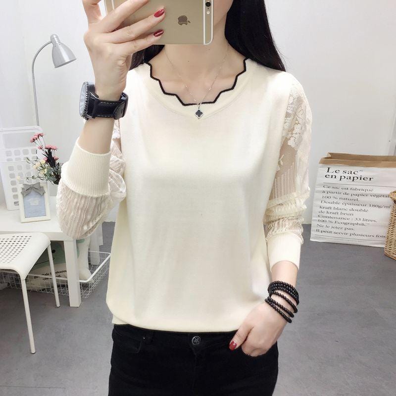 Plus Size / apricot Sweaters Knit Knitted For Womens Ladies Woman V Fashionable Women Round Neck Hollow Out Long Sleeve Slim Fit Sexy Sweater