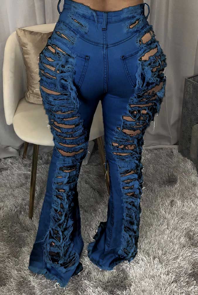plus size fashion flare trend bell bottom distressed denim ripped jean women