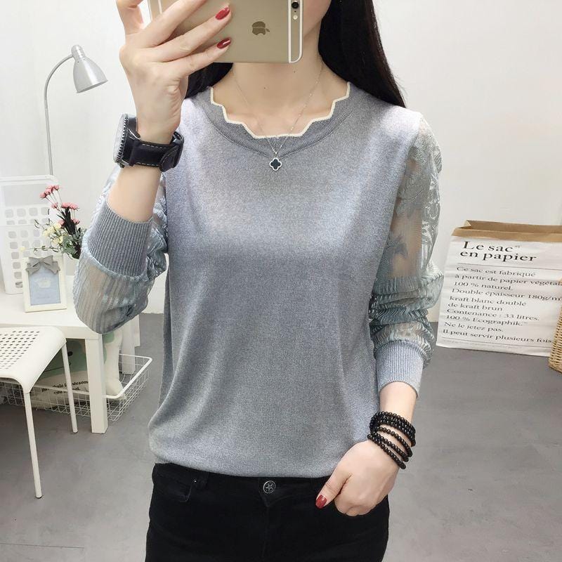Plus Size / Gray Sweaters Knit Knitted For Womens Ladies Woman V Fashionable Women Round Neck Hollow Out Long Sleeve Slim Fit Sexy Sweater