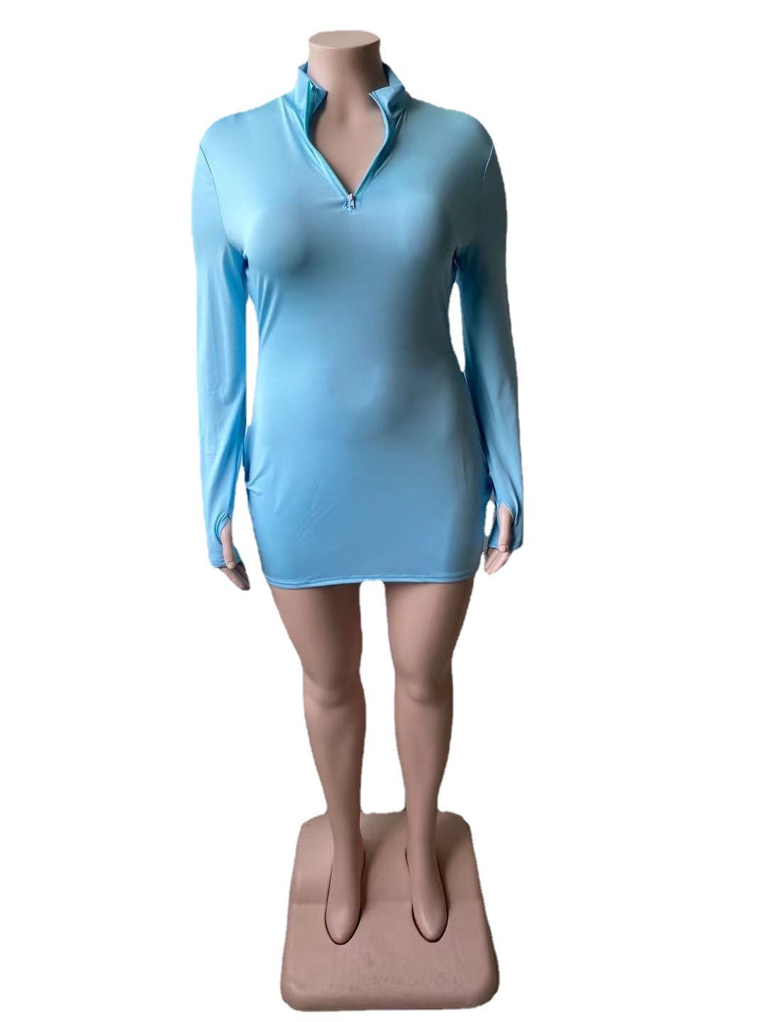 Plus Size High Quality Plus Size Sexy Zip Pullover Long Sleeve Dress