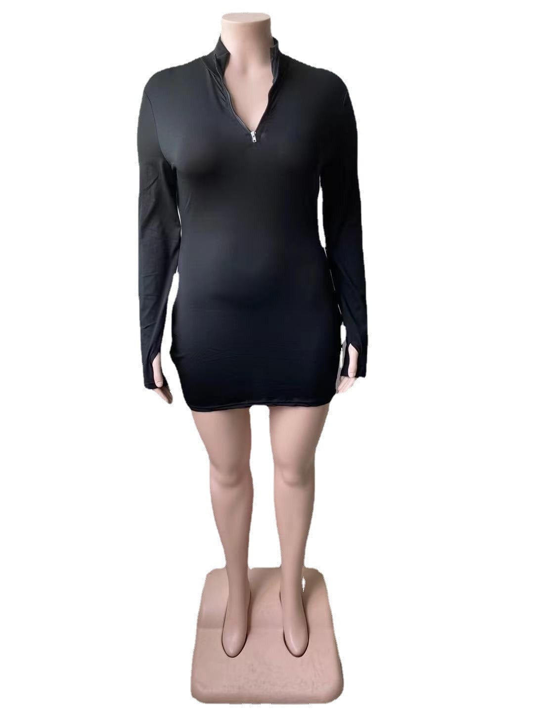 Plus Size High Quality Plus Size Sexy Zip Pullover Long Sleeve Dress