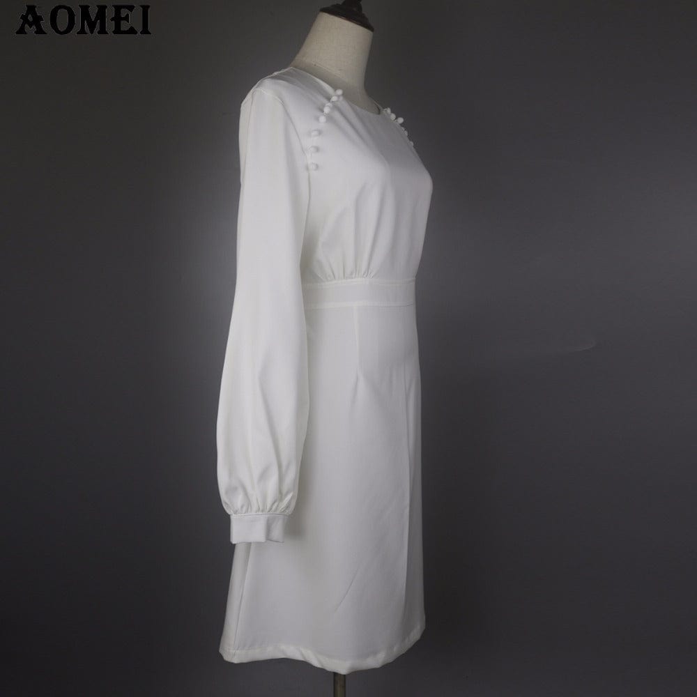 Plus Size High Waist Sashes Puff Sleeves Office Girl Career Dress