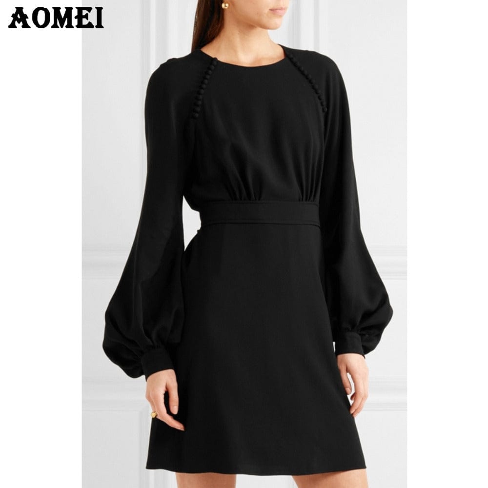 Plus Size High Waist Sashes Puff Sleeves Office Girl Career Dress