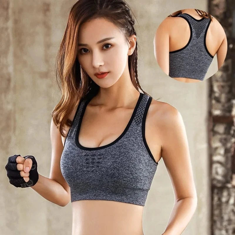Plus Size Hollow Seamless Wireless Sujetador Deportivo Stretch Fitness Gym Yoga Bra High Impact Mesh Sports Bras For Womens