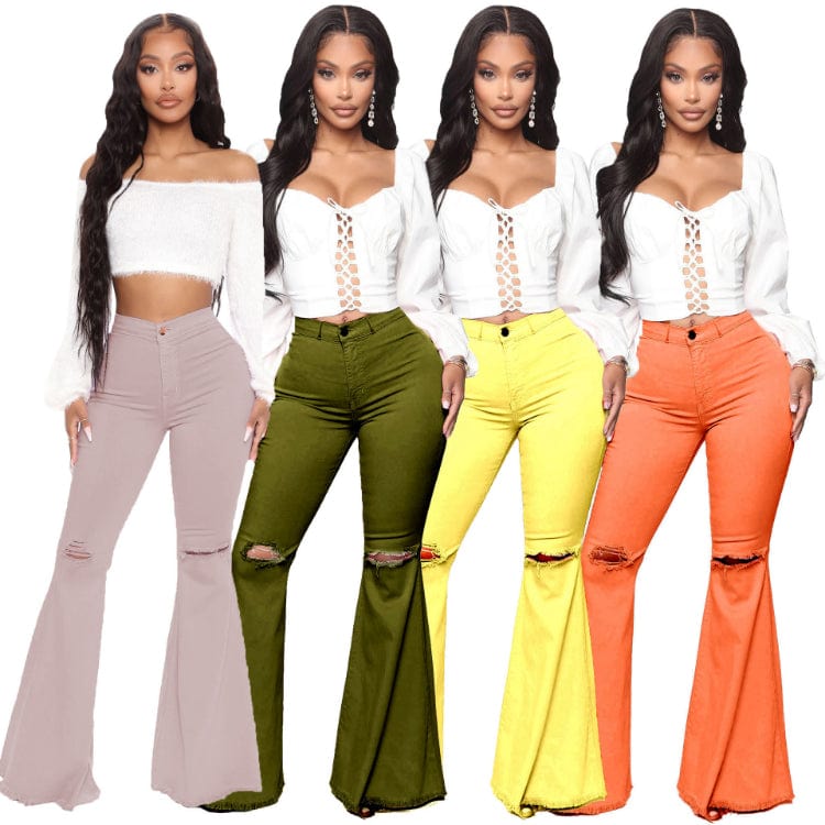 Plus Size Jeans Woman High Waist 2023 New Denim Trousers Water Wash Versatile Women's Denim Flare Pants Lady Bell Bottom Jeans