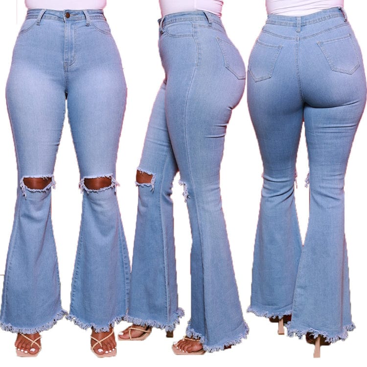 Plus Size Jeans Woman High Waist 2023 New Denim Trousers Water Wash Versatile Women's Denim Flare Pants Lady Bell Bottom Jeans