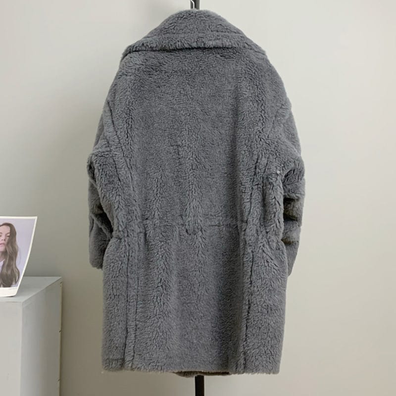 Plus Size Long Lamb Fur Long Jacket Winter Genuine Teddy Bear Fur Coat for Women