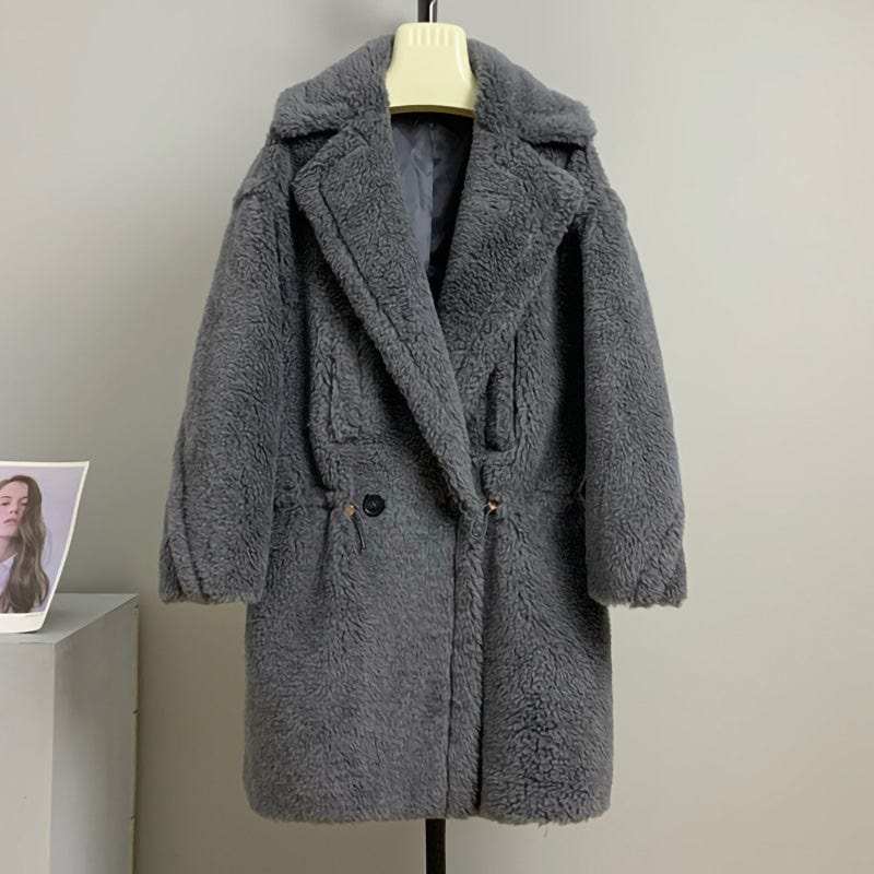 Plus Size Long Lamb Fur Long Jacket Winter Genuine Teddy Bear Fur Coat for Women