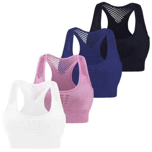 Plus Size Mesh Hollow Beauty Back Stretch Sujetador Deportivo Wirefree High Impact Sports Bras Workout Gym Yoga Bra For Womens