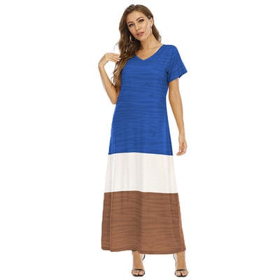 plus size robes in Europe and the United States selling color matching dress short sleeves long dress robes-pour-femme-ob