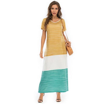 plus size robes in Europe and the United States selling color matching dress short sleeves long dress robes-pour-femme-ob