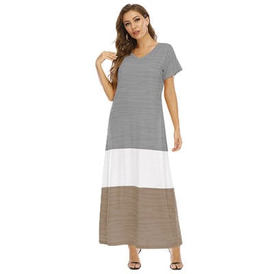 plus size robes in Europe and the United States selling color matching dress short sleeves long dress robes-pour-femme-ob