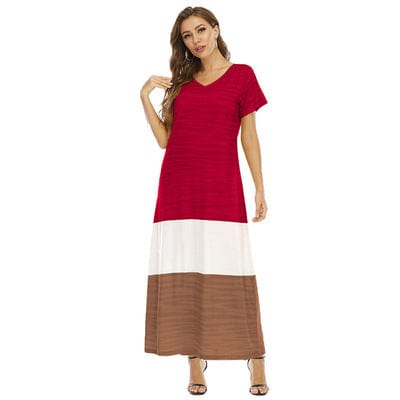 plus size robes in Europe and the United States selling color matching dress short sleeves long dress robes-pour-femme-ob