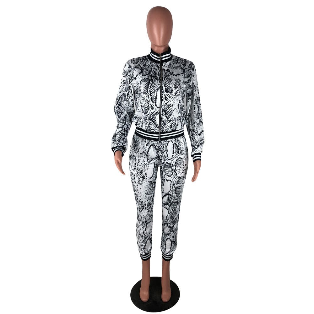 plus size snakeskin print casual sport 2 piece women set