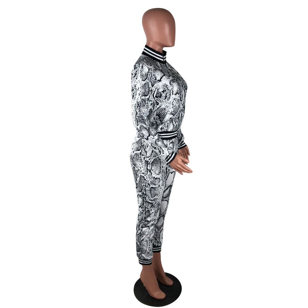 plus size snakeskin print casual sport 2 piece women set