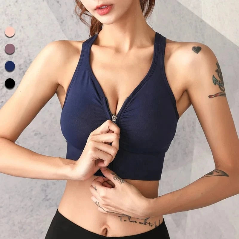 Plus Size Stretch Fit Wireless Sujetador Deportivo Running Workout Front Zipper Yoga Bra Seamless Sports Bra Crop Top For Womens
